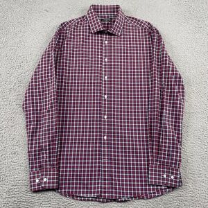 Indochino Button Down Mens 17.5 Red Blue Plaid Dress Shirt Long Sleeve Business